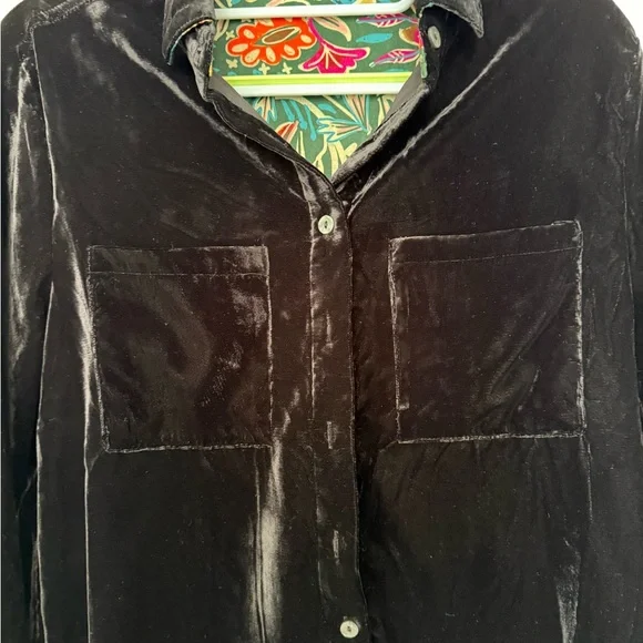 Natural Life Black Velvet with Floral Patterned accent button down top - Picture 8 of 8